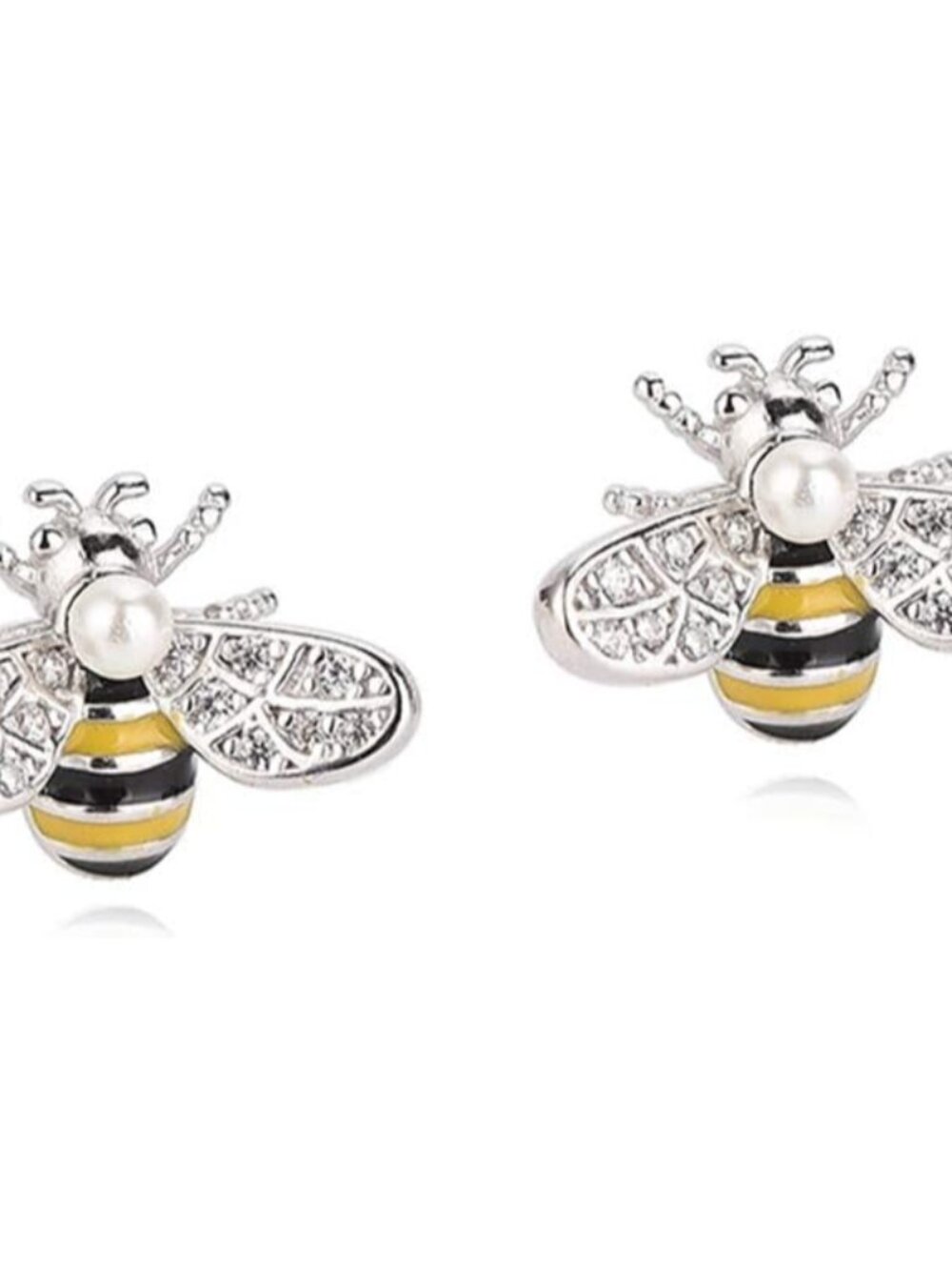 Solid 925 Sterling Silver Cute Bee Earrings Stud for Women Teens Small Freshwate